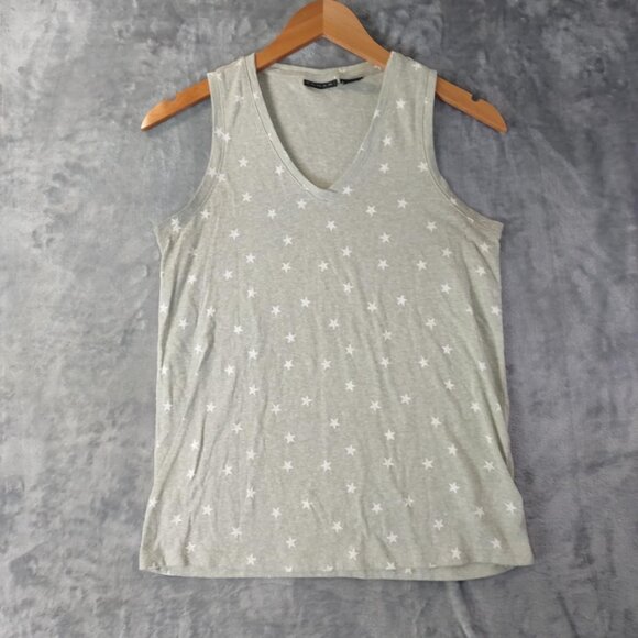 Tahari Women S in Soft Gray Neutral Cozy Knit Star Print‎ Sleeveless Tank Top - Picture 1 of 7
